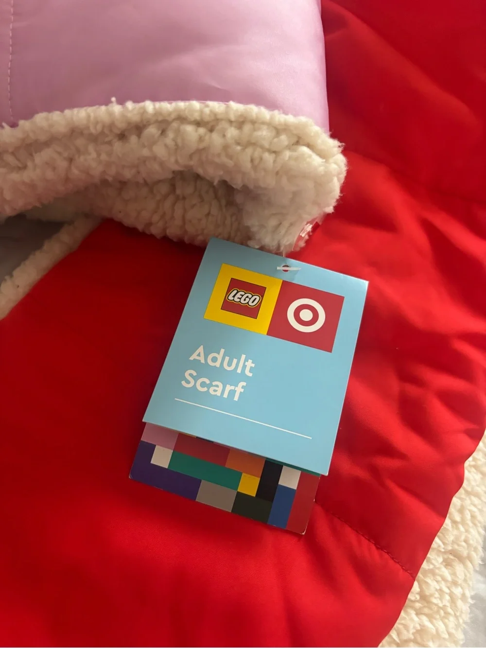 LEGO Quilted Sherpa-Lined Scarf - Red and Pink